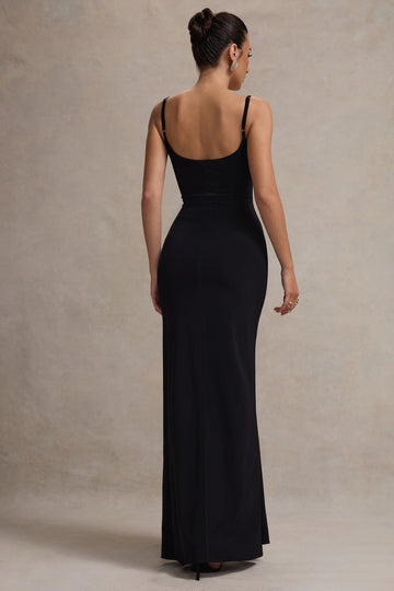 Emmalou Black & White Strappy Split Maxi Dress With Bow